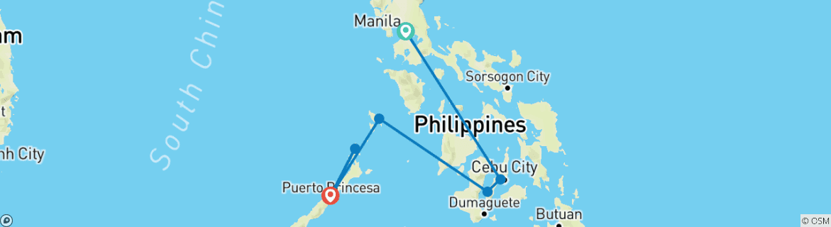 Mapa de Aventura Juvenil en las Islas Filipinas - 13 días