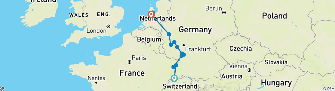 Karte von Klassische Rheinkreuzfahrt (Basel - Amsterdam)