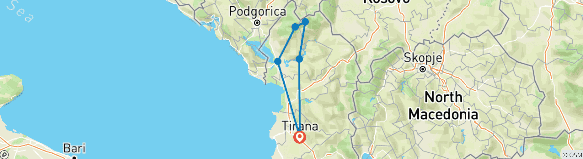 Mapa de 3 Días de Senderismo a los Alpes Albaneses , paso de Valbona