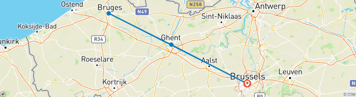 Karte von Eine bezaubernde Kreuzfahrt: Entdecken Sie die Weihnachtsmärkte in Gent und Brügge (Kreuzfahrt von Hafen zu Hafen)