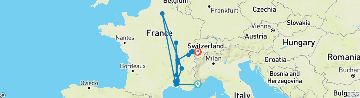 Foto van een kaart met de route van de rondreis