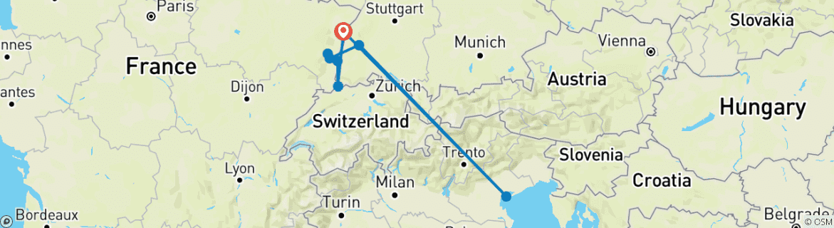 Carte du circuit Magie de Noël en Suisse et en Alsace le long du Rhin (croisière de port en port) - GERARD SCHMITTER