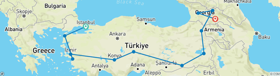 Map of Turkey to Georgia Highlights