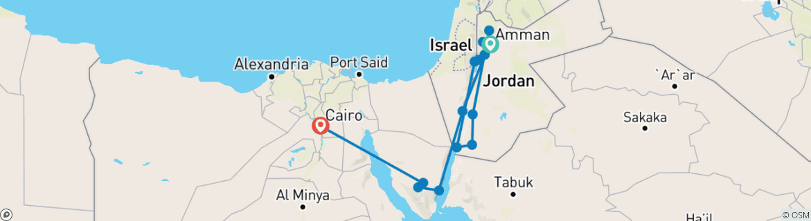 Image of a map showing the route of the tour