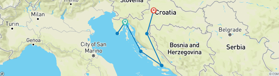 Carte du circuit Hiver en Croatie avec les lacs de Plitvice et la côte adriatique (d'Opatija à Zagreb) (2026)