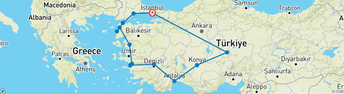 Karte von 12-Tage-Engels-Urlaub in der Türkei | Eine majestätische Odyssee für Gleichgesinnte! (VIP Private Road Trip Liebhaber!)