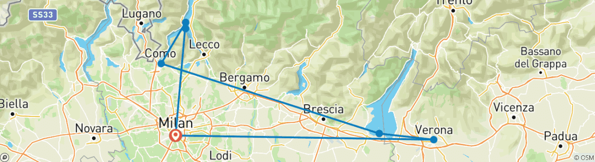 Image d'une carte montrant l'itinéraire du circuit