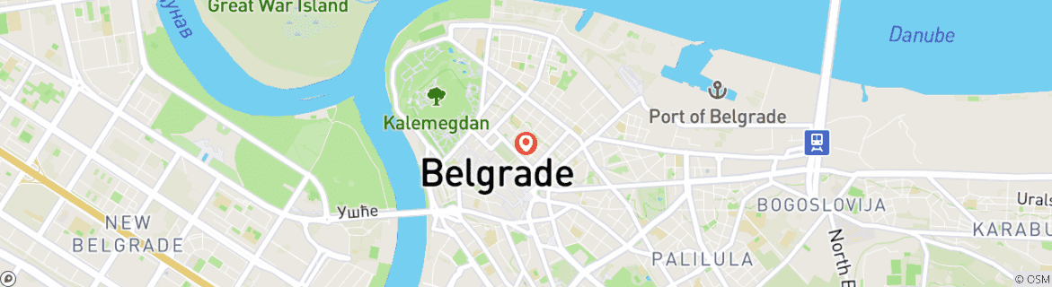 Carte du circuit 4 jours de visites guidées à Belgrade, Serbie, à l'hôtel Bohemian
