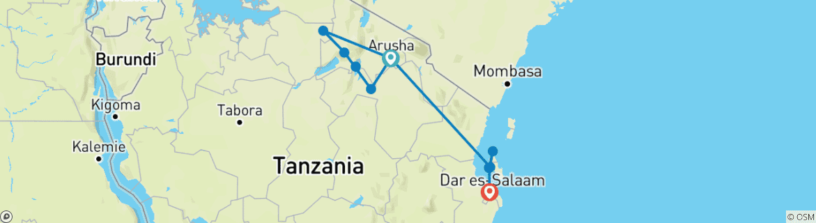 Image d'une carte montrant l'itinéraire du circuit