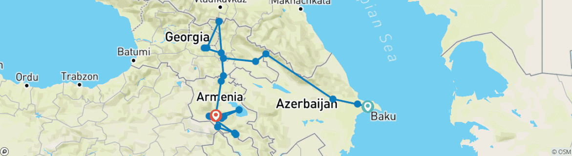 Image d'une carte montrant l'itinéraire du circuit