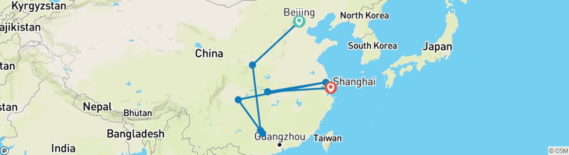 Foto van een kaart met de route van de rondreis