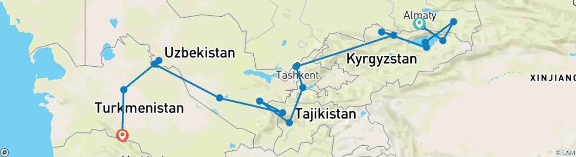 Karte mit der Reiseroute