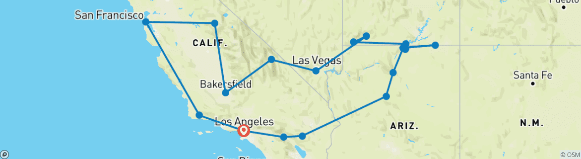 Carte du circuit Rêver de la Californie : Canyons, Casinos & Coastal Vibes ! (21 destinations)