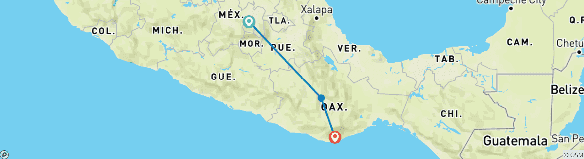 Image of a map showing the route of the tour