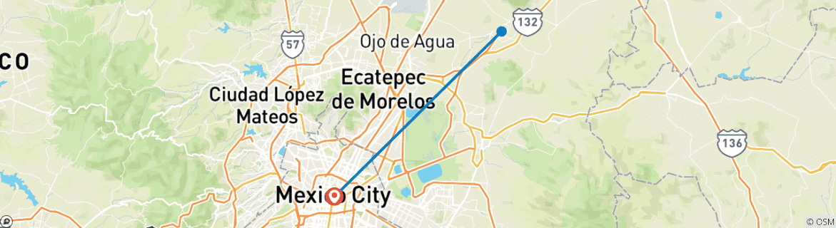 Carte du circuit Teotihuacan Early Access & Prehispanic Mexico Walking Tour : Un voyage de 2 jours à travers le temps