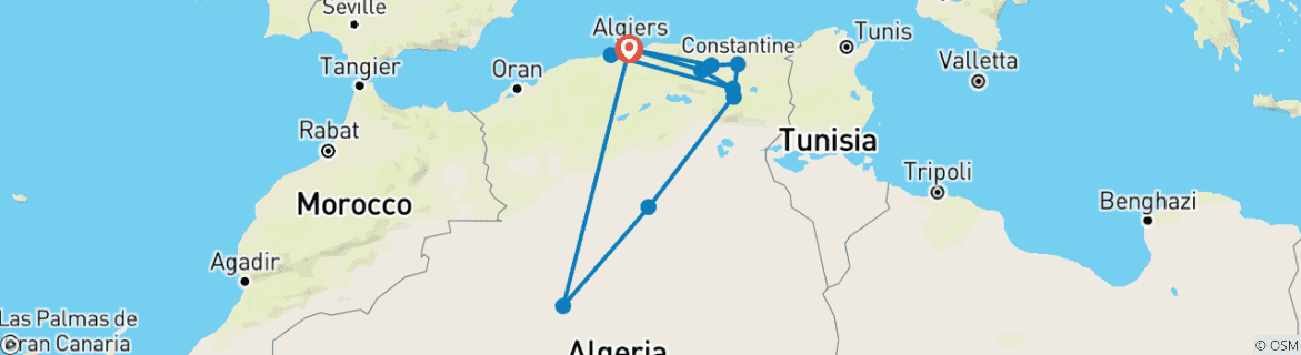 Foto van een kaart met de route van de rondreis