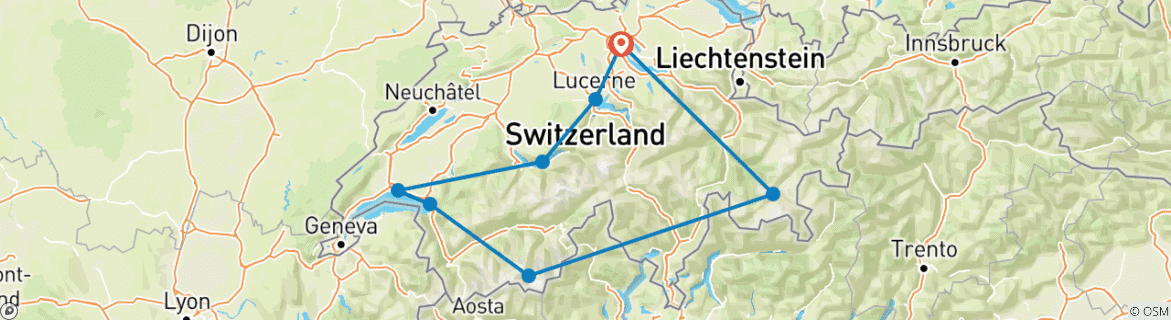 Image of a map showing the route of the tour