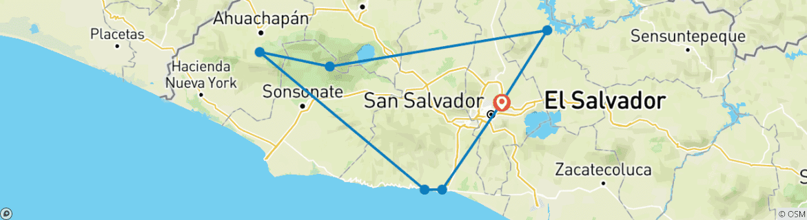Kaart van Het beste van El Salvador 8 daagse tour