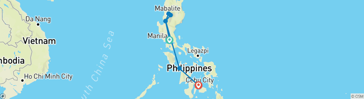 Kaart van Filippijnen familiereis van twee weken op maat, dagelijkse start & privéauto