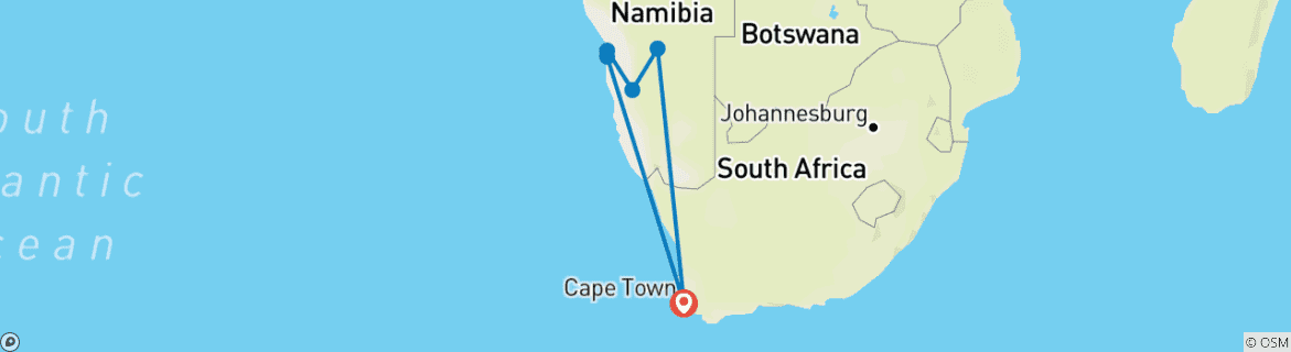 Karte mit der Reiseroute