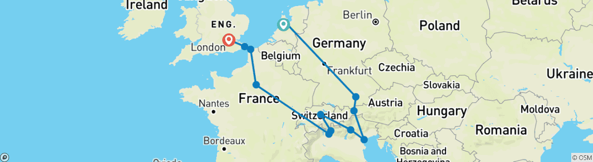 Karte mit der Reiseroute