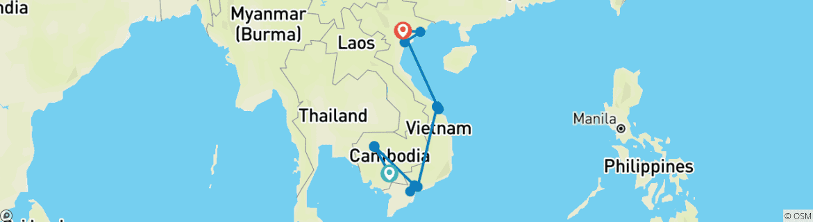 Foto van een kaart met de route van de rondreis