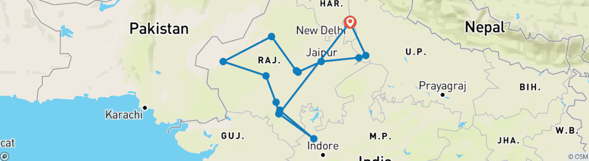 Kaart van Luxe Hoogtepunten rondreis India