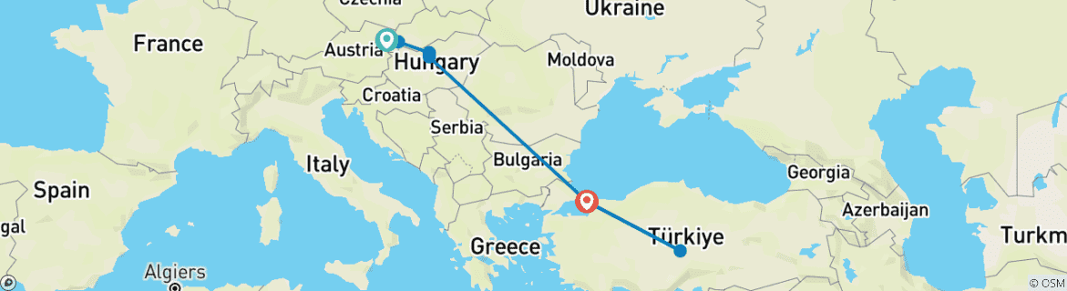 Mapa de Aventura de 7 días desde Viena y Europa Central a Estambul y Capadocia con 3 VUELOS INCLUIDOS - Viaje en grupo reducido
