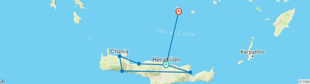 Carte du circuit Shopping sur les îles de Crète et de Santorin : des lieux cachés aux villages blancs (de La Canée à Oia) (7 destinations)