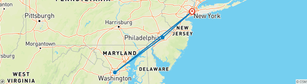 Carte du circuit USA by Train : Big Apple, Philly Streets & Capitol