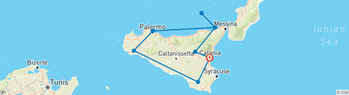 Carte du circuit Aventure Sicile & Salina : îles volcaniques de la Méditerranée