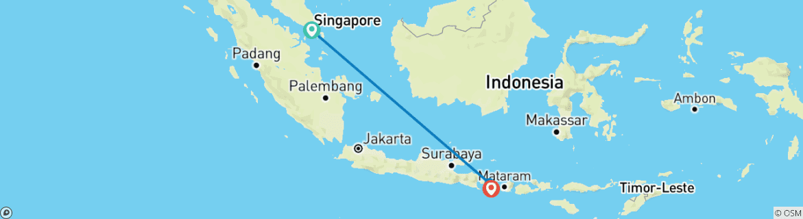 Carte du circuit Singapour et Bali : des lumières de la ville au lac de cratère bleu (from Singapour to Sanur)