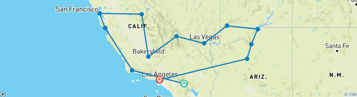 Carte du circuit Rêver de la Californie : Canyons, Casinos & Coastal Vibes ! (from Palm Springs to Los Angeles)