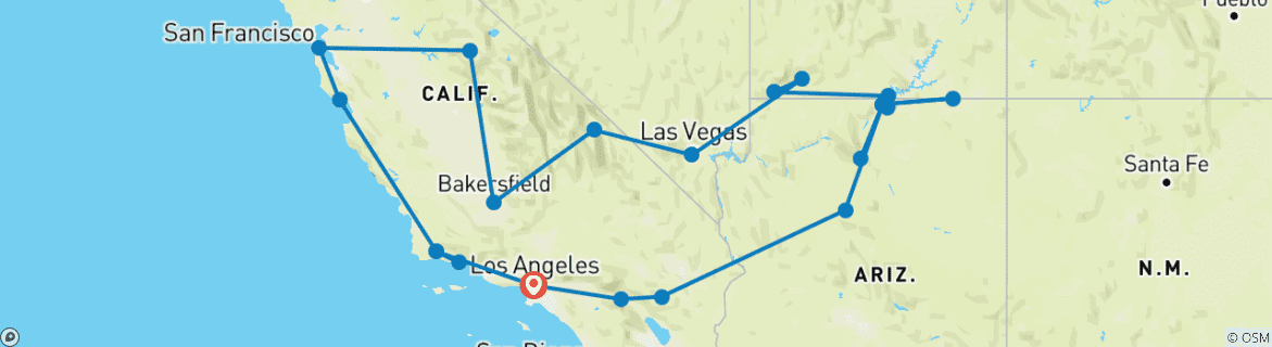 Carte du circuit Rêver de la Californie : Canyons, Casinos & Coastal Vibes !
