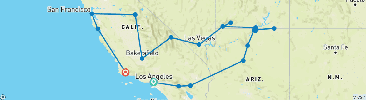 Mapa de Soñando en California: ¡Cañones, Casinos y Vibraciones Costeras! (from Los Angeles to Solvang)