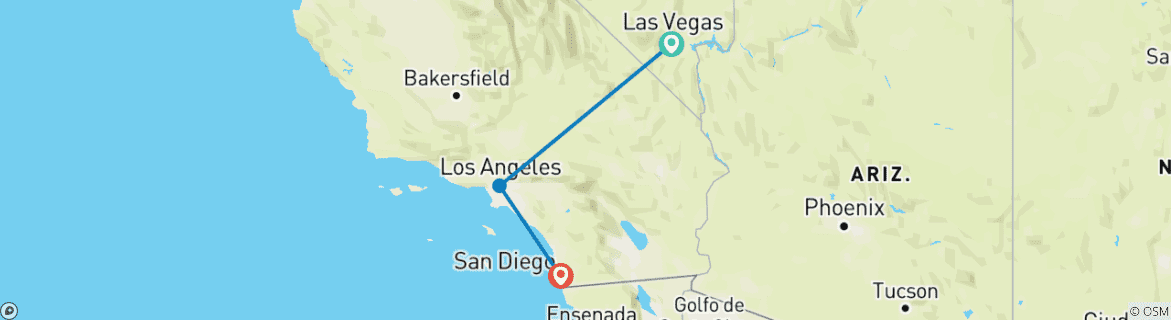 Carte du circuit Roadtrip aux États-Unis : Cruisin' from the Strip to the Shore (3 destinations)