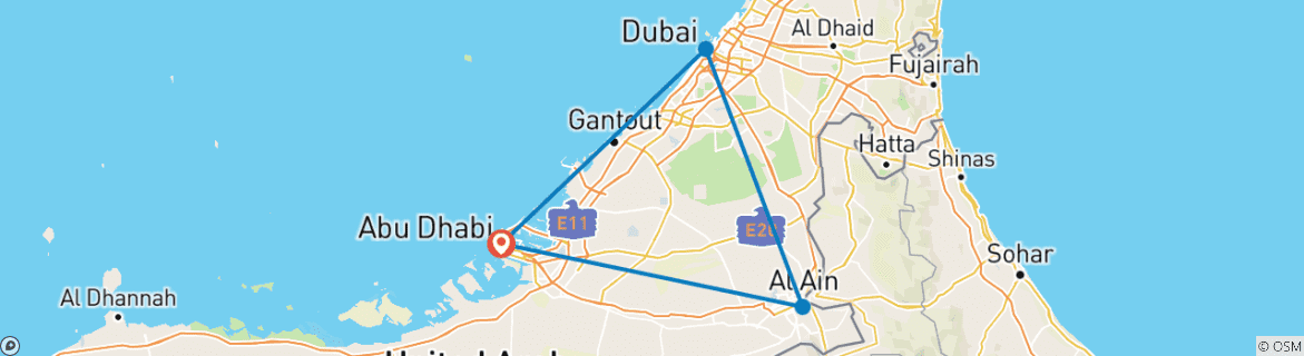 Carte du circuit Roadtrip aux Émirats : Dormez comme un cheikh et brillez comme Dubaï