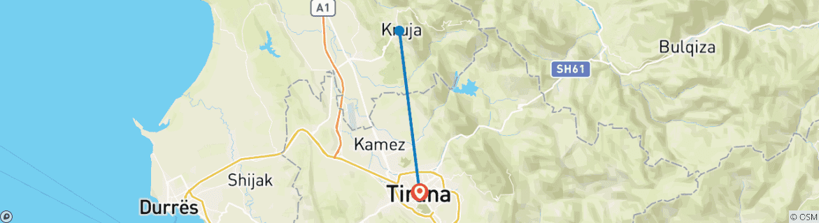 Image of a map showing the route of the tour