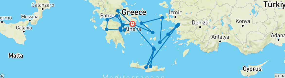 Carte du circuit Best of Greece (avec croisière de 3 jours, base U S C A, cabine supérieure)