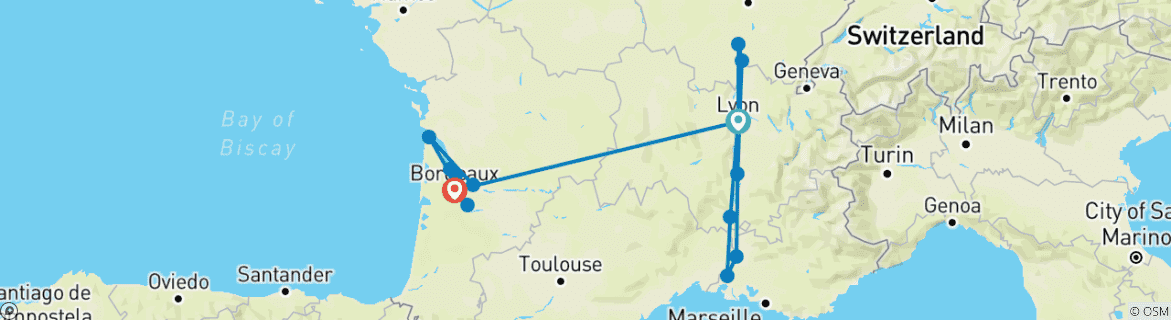 Karte von Ikonisches Frankreich - 21 Tage (von Lyon bis Bordeaux)