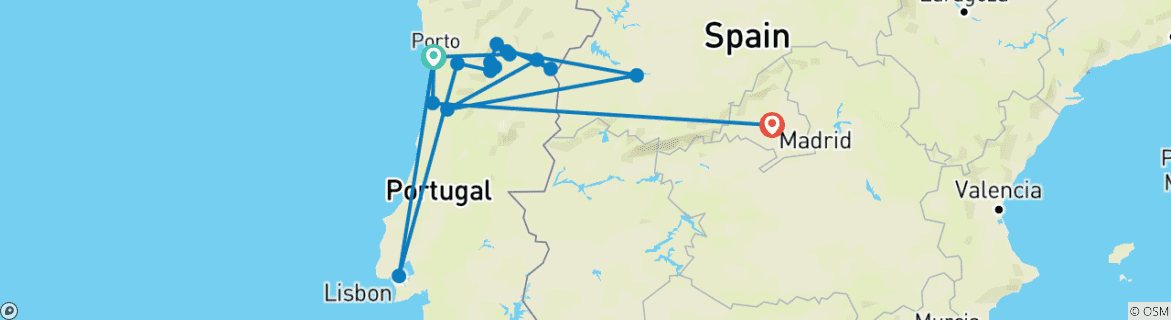 Carte du circuit Inoubliable Douro avec Madrid