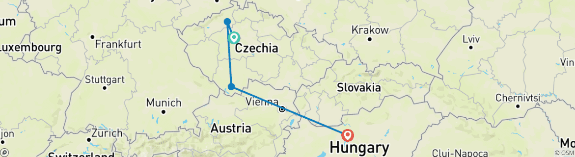 Carte du circuit Le Danube en profondeur avec Prague 2026|2027 - 13 jours