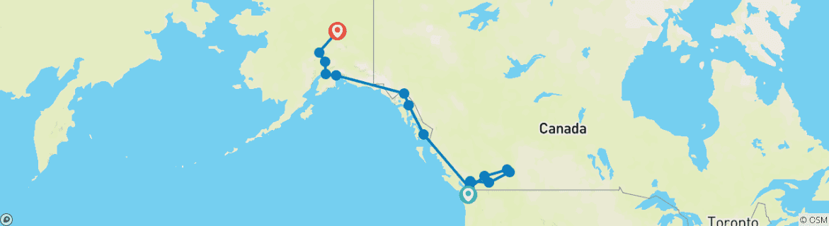 Mapa de Rocosas Canadienses y Alaska por Tierra y Mar 2026 - 26 Días
