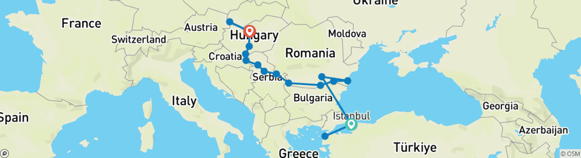 Carte du circuit Découverte du Bas-Danube avec la Turquie 2026 - 22 jours