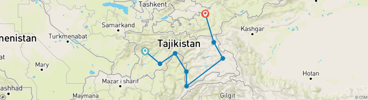 Karte von Pamir Highway : Überlandabenteuer von Duschanbe nach Osch durch Tadschikistan und Kirgisistan