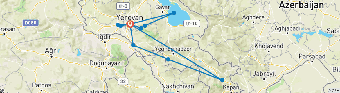 Foto van een kaart met de route van de rondreis