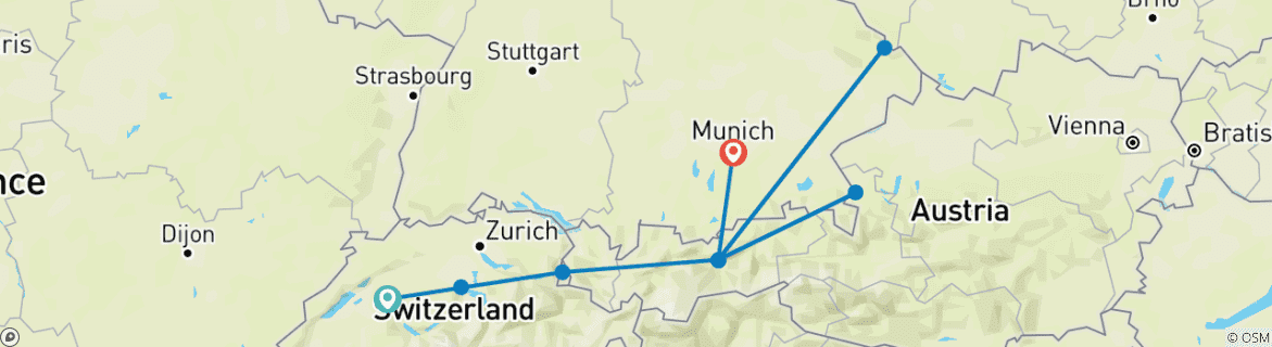 Carte du circuit Découvrez la Suisse, l'Autriche et la Bavière avec l'Oktoberfest (de Berne à Munich) (2026)