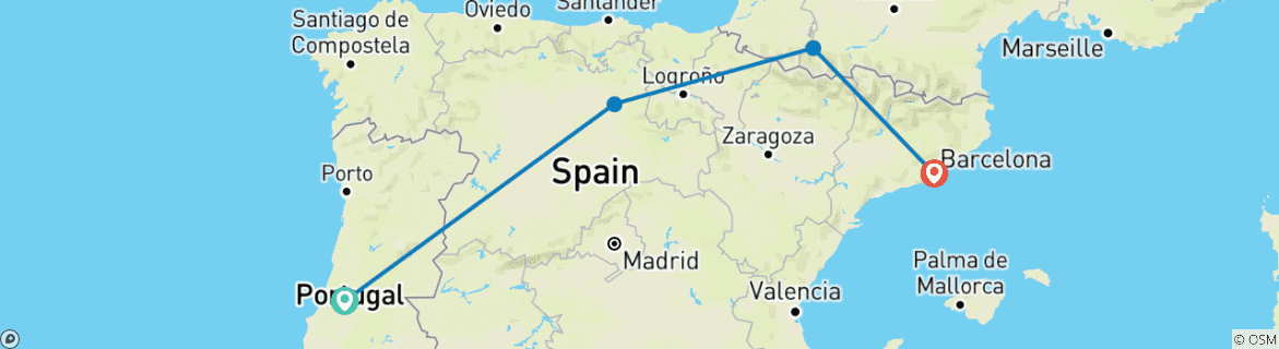 Carte du circuit Pèlerinage à Fatima et Lourdes avec Barcelone (Fatima à Barcelone) (2026)