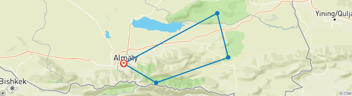 Carte du circuit Meilleur circuit personnalisé au Kazakhstan en famille, départ quotidien et voiture privée