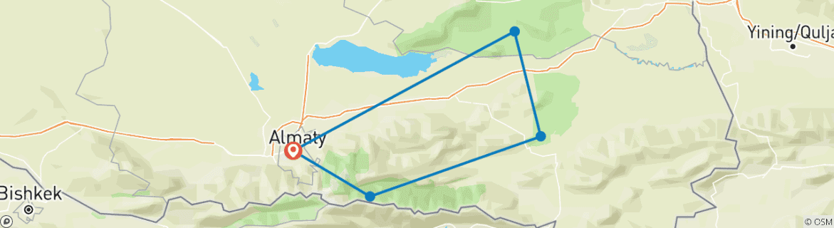 Carte du circuit Circuit personnalisé de 8 jours au Kazakhstan en famille, départ quotidien et guide exclusif